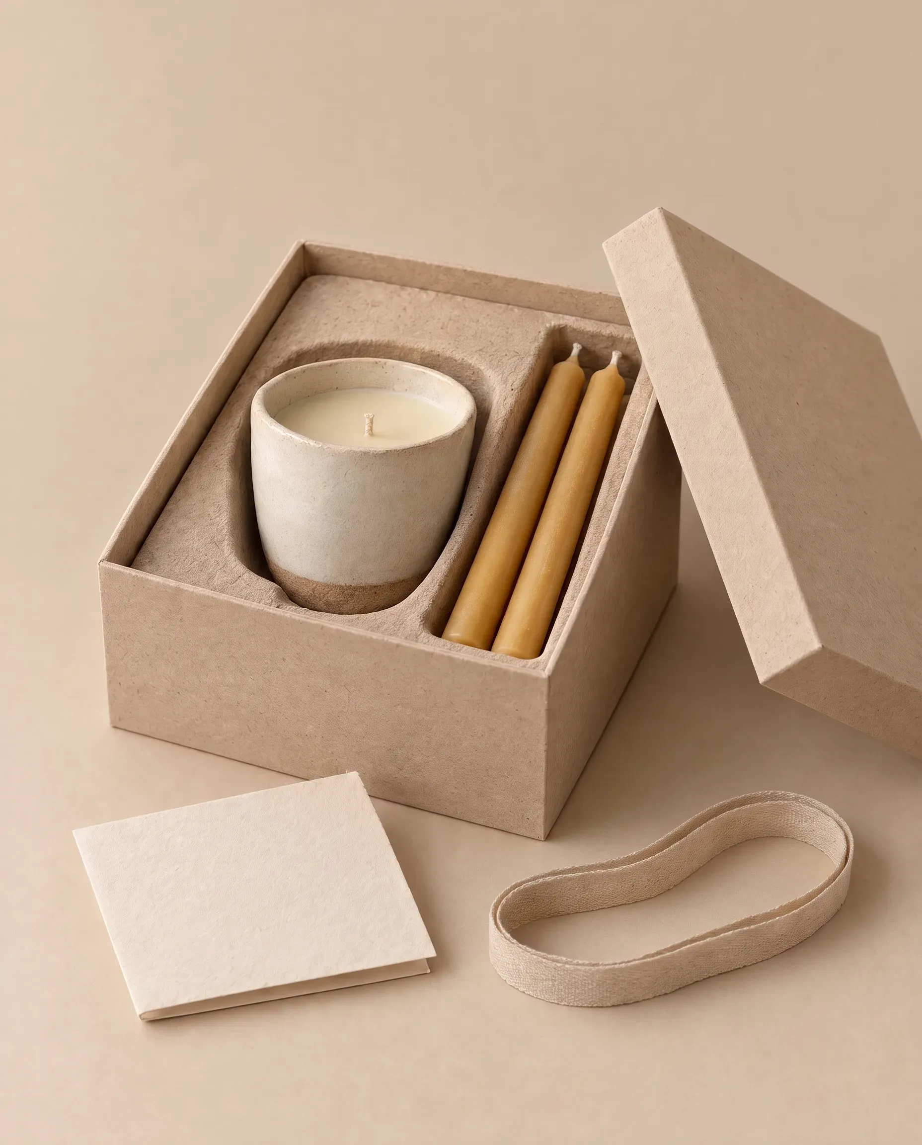 The Evening Set: beeswax candles in an oat paper gift box